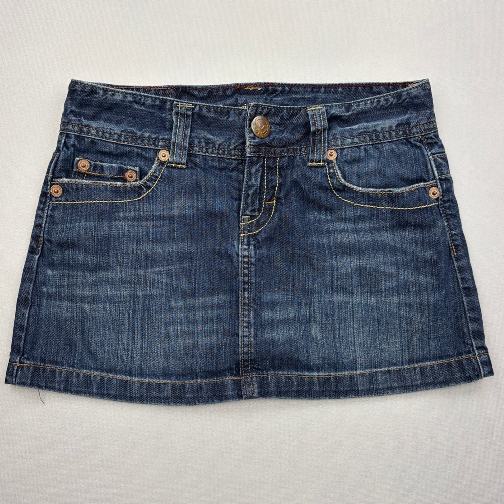 Vintage American Eagle Skirt Womens 2 Blue Denim Low Rise Y2K Micro Mini Jean